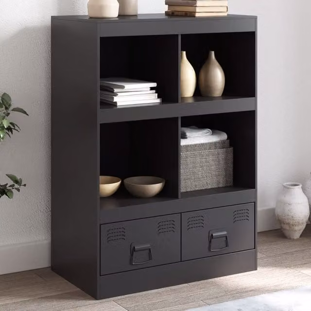 Berkfield Home Matt Black Steel Highboard W: 67 cm, D: 39 cm, H: 95 cm