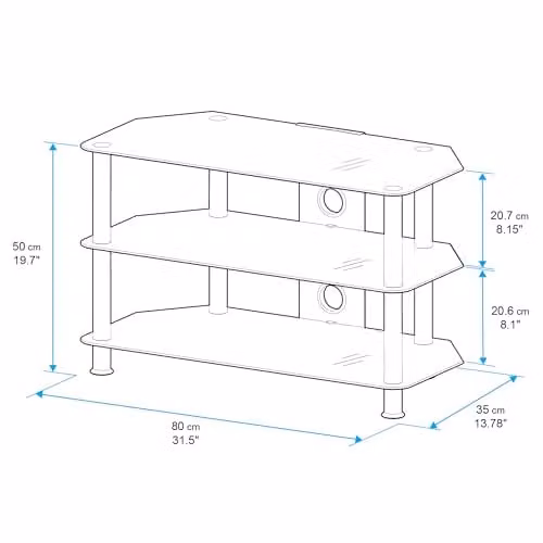 AVF Minimalist Glossy Black Corner TV Stand with Metal Legs and Glass, 80cm – 5