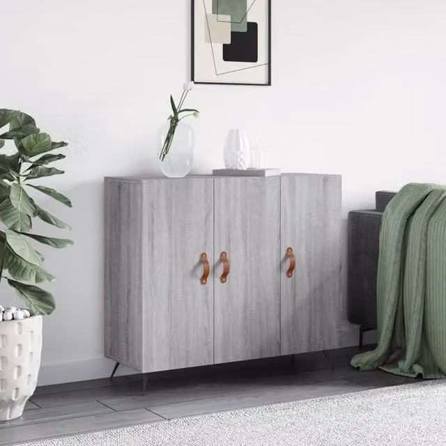 Berkfield Home Sonoma Grey Modern Sideboard in Engineered Wood, W/D/H: 90 x 34 x 80 cm