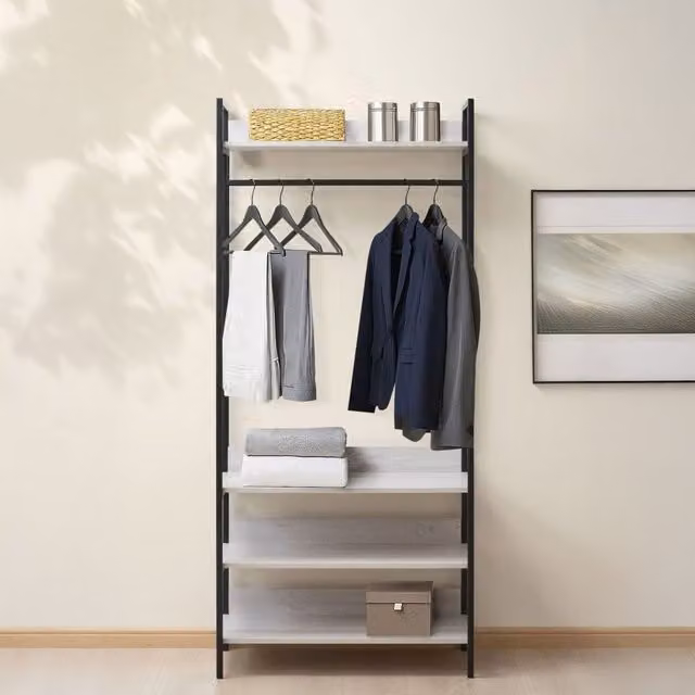 Swish Furniture Alva Open Wardrobe with Hanging Rod and Internal Shelves in White Oak and Black