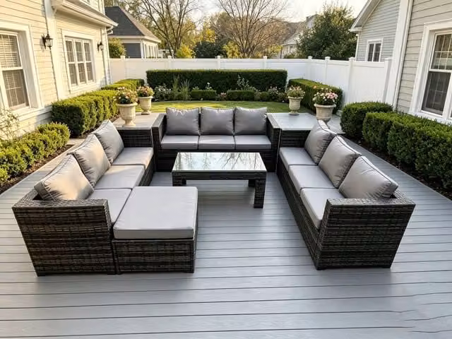 Fimous Outdoor Rattan Garden Furniture Set in Grey with 3-Seater Sofa, Coffee Table and Ottoman – 1