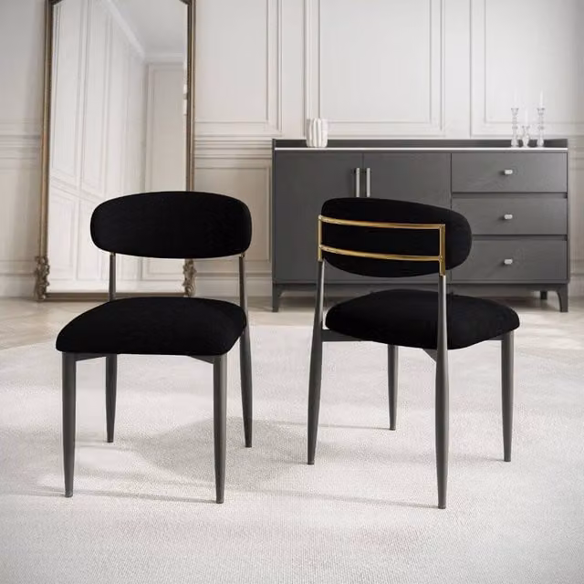 Modish Furnishing Set of 2 Azure Black Chenille Dining Chairs with Gold Accents