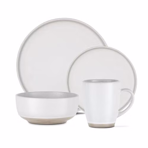 Barbary & Oak Avena 16 Piece Stoneware Dinner Set in White with Natural Matte Glaze Finish