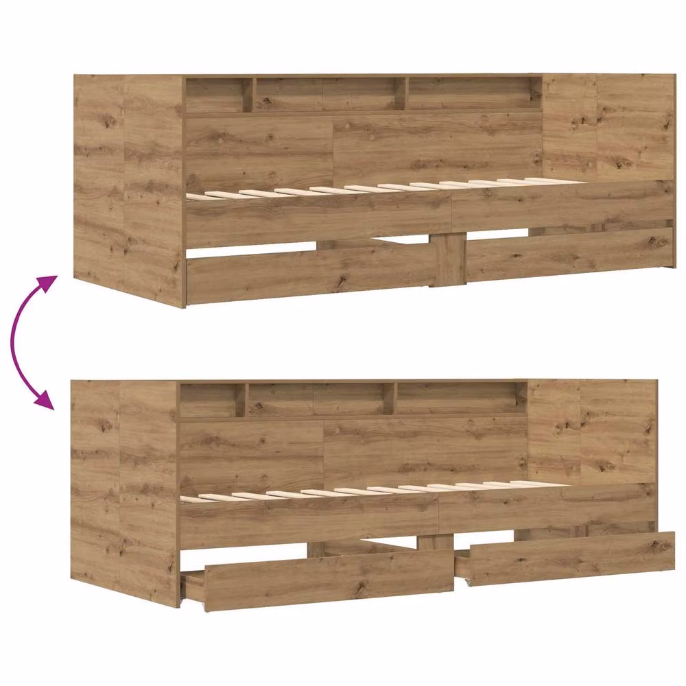 Berkfield Home Artisan Oak Bed Frame with Storage Drawers in Brown, W/D/H: 80 x 200 cm – 3