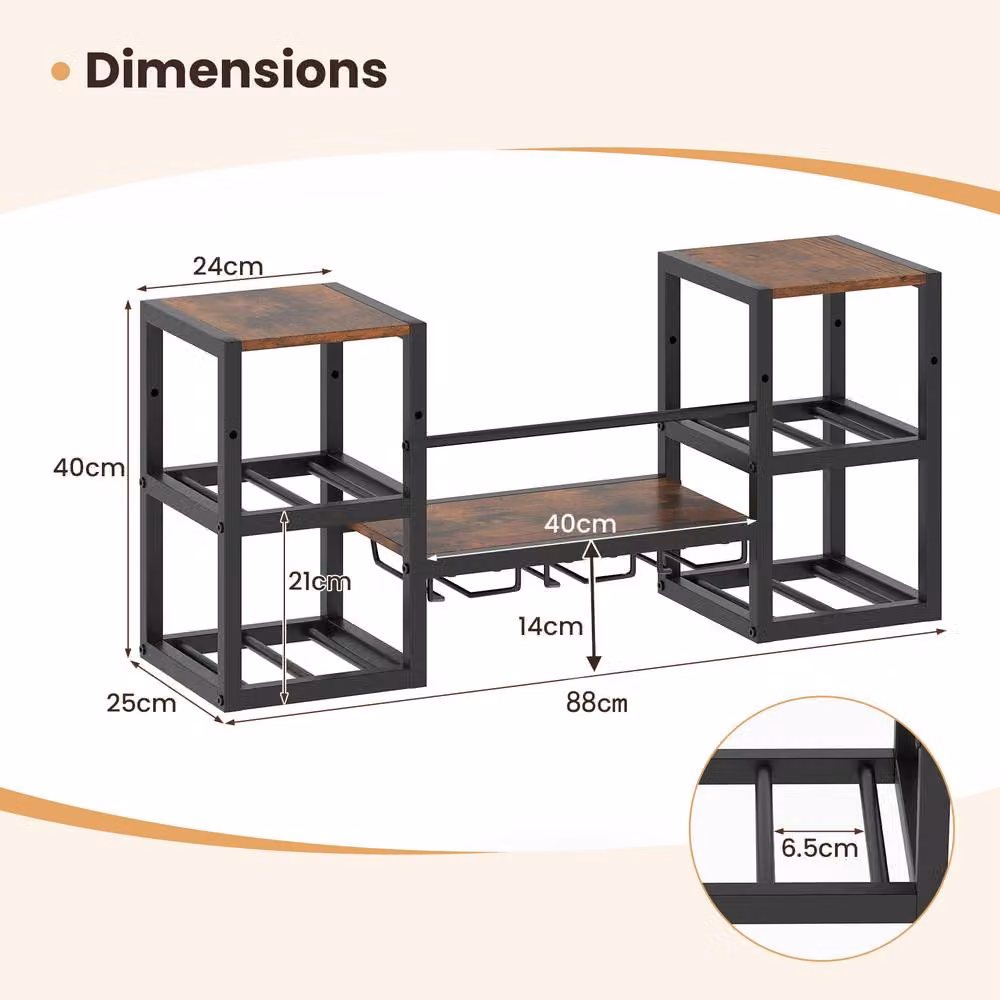 Costway 3-Tier Wall Mounted Industrial Wine Rack and Floating Kitchen Shelf with Glass Holder in Brown – 2