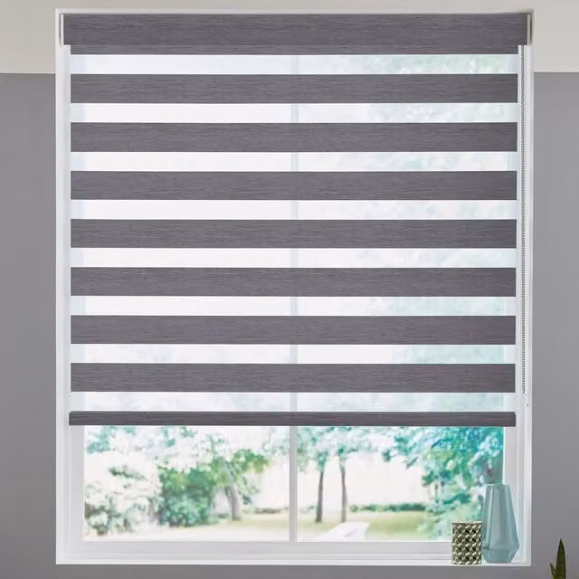 Terrys Made to Measure Striped Day and Night Textile Blind in Grey