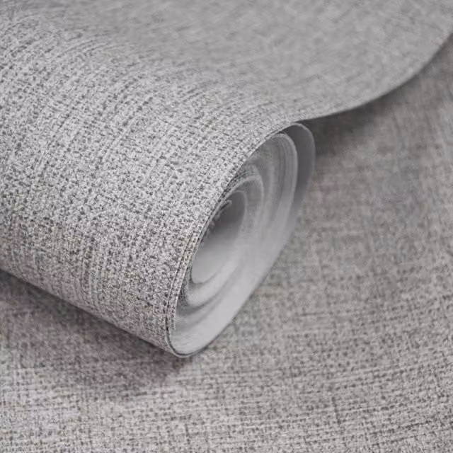 Grandeco Twill Plain Textured Fabric Wallpaper in Grey