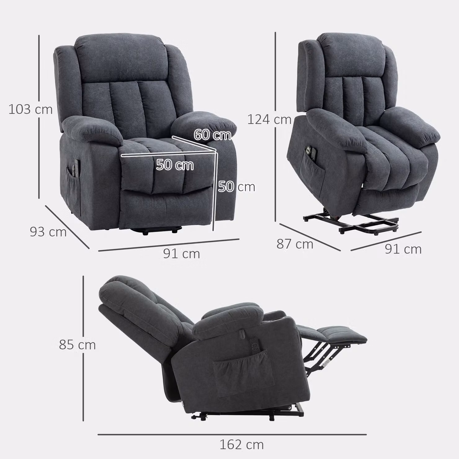HOMCOM Grey Fabric Power Lift Recliner Chair for Seniors with Remote Control – 2