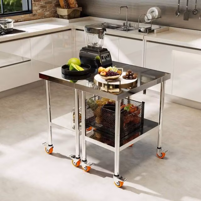 FORGEVIO Stainless Steel Kitchen Table in Silver, W/D/H: 61 x 46 x 85 cm