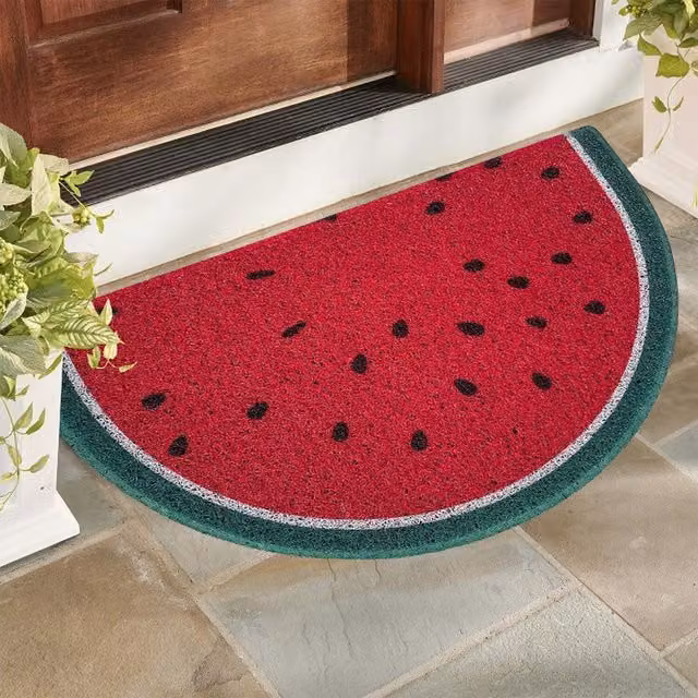 Nicoman Watermelon Halfmoon Semicircular Door Mat in Red, White, Green and Black