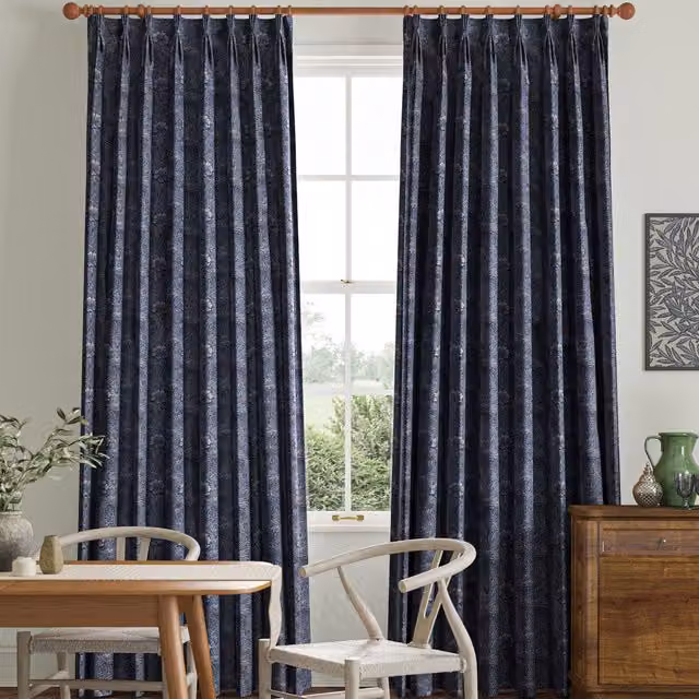 William Morris At Home Marigold Floral Velvet Made to Measure Curtain in Blue