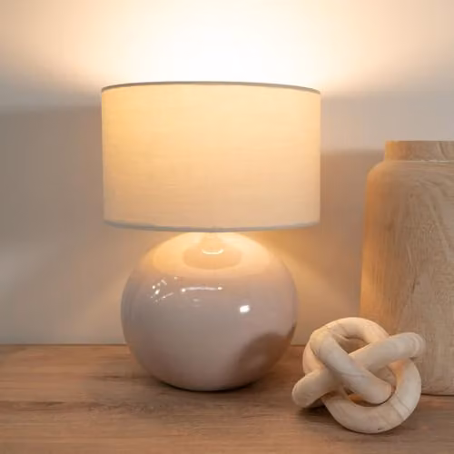 ValueLights Bosco Beige Ceramic Sphere Table Lamp with Fabric Shade – 2