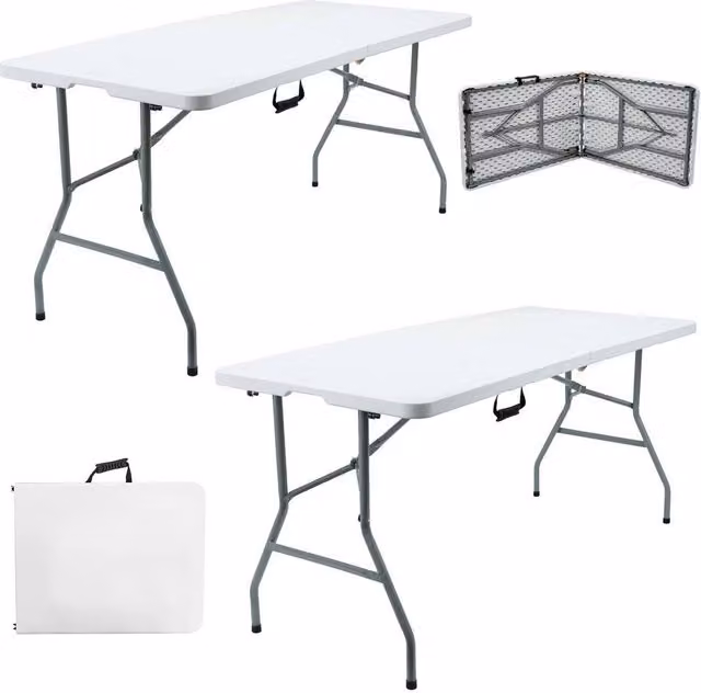 VOGREX 2 Pack Heavy Duty Folding Trestle Tables in White – 1
