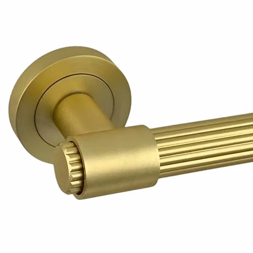 AXS Hardware Nevada Door Handle Pair on Rose in Satin Brass – 1