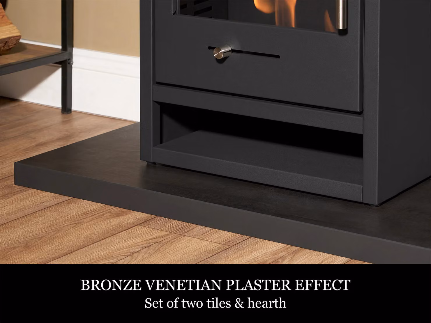 Acantha Ethanol Fireplace Set with OKO S1 Stove and Angled Pipe in Bronze Venetian Plaster Effect, Anthracite and Black – 3