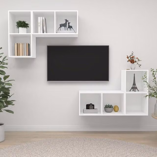 Berkfield Home Set of 4 Minimalist White Wall-Mounted TV Cabinets in Engineered Wood