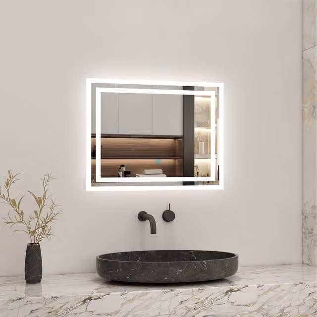 AicaBathroom Illuminated LED Rectangular Bathroom Mirror with Demister Pad, White, Width: 60 cm