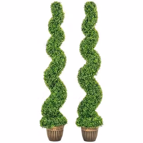 HOMCOM Set of 2 Green Artificial Topiary Spiral Boxwood Trees in Pots, H 150 cm x W 26 cm x D 26 cm – 2