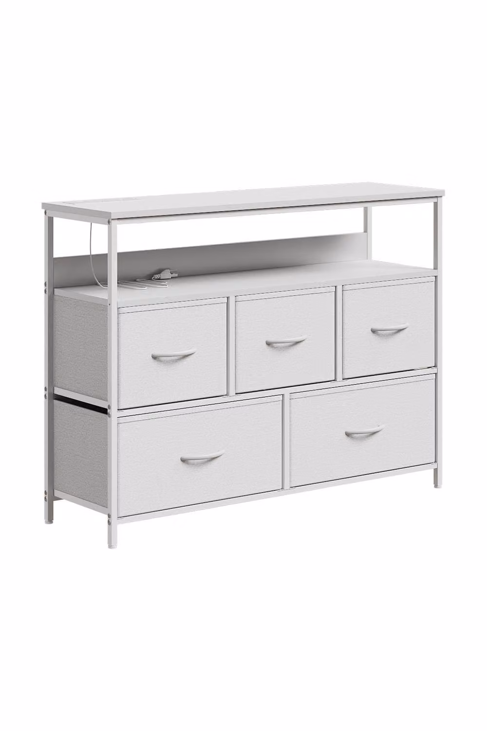 Living and Home 5-Drawer Metal Frame Chest of Drawers Storage Cabinet with Power Strip in White – 3