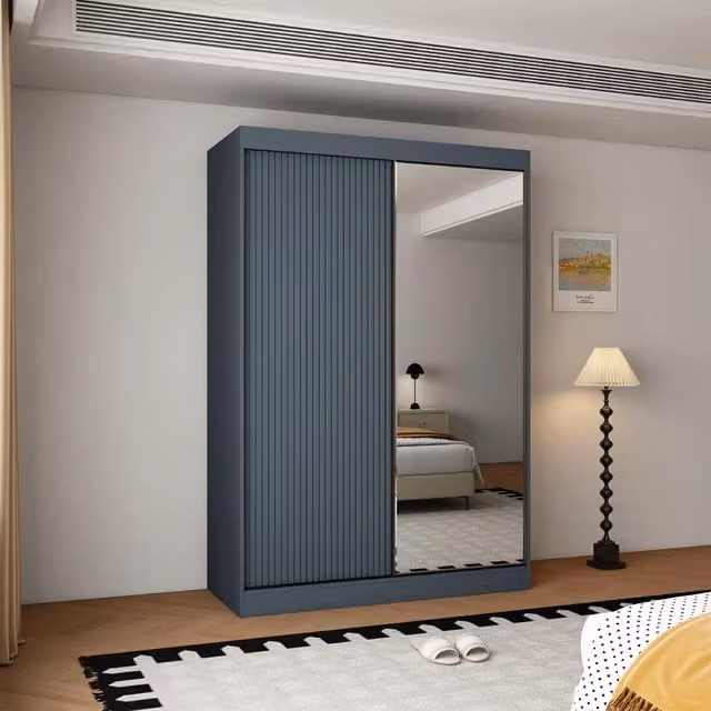 KDMD Berlin 150cm Dark Grey Sliding Door Wardrobe with Mirror Panel