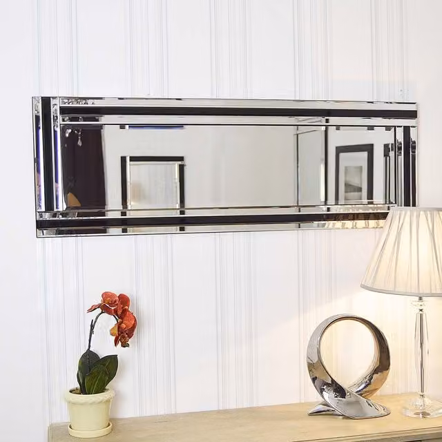 MirrorOutlet Dalton Black All Glass Rectangular Dress Mirror, H 120 cm x W 40 cm