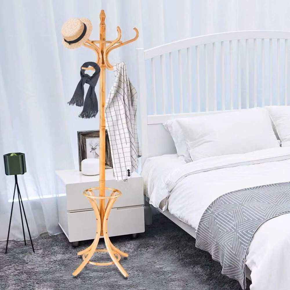 NESTLUNE Free Standing Birch Wood Coat Rack and Hat Hanger in Brown, Height: 100 cm – 2
