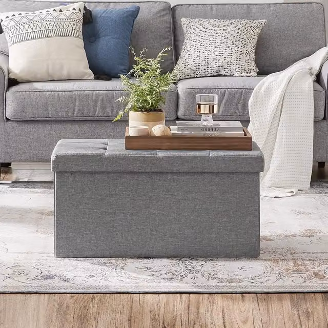 SONGMICS Medium Storage Ottoman Bench in Light Grey – 1