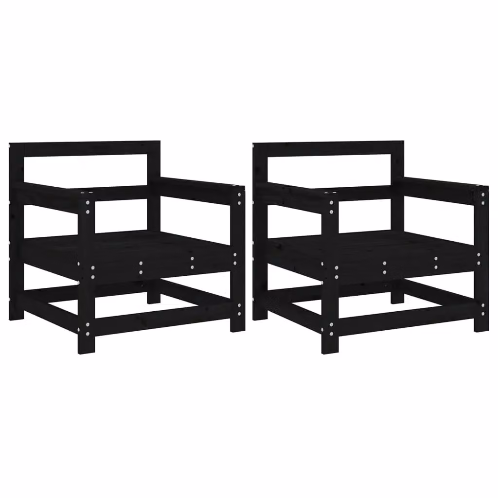 Berkfield Home Set of 2 Black Rustic Solid Pine Garden Chairs with Armrests – 2