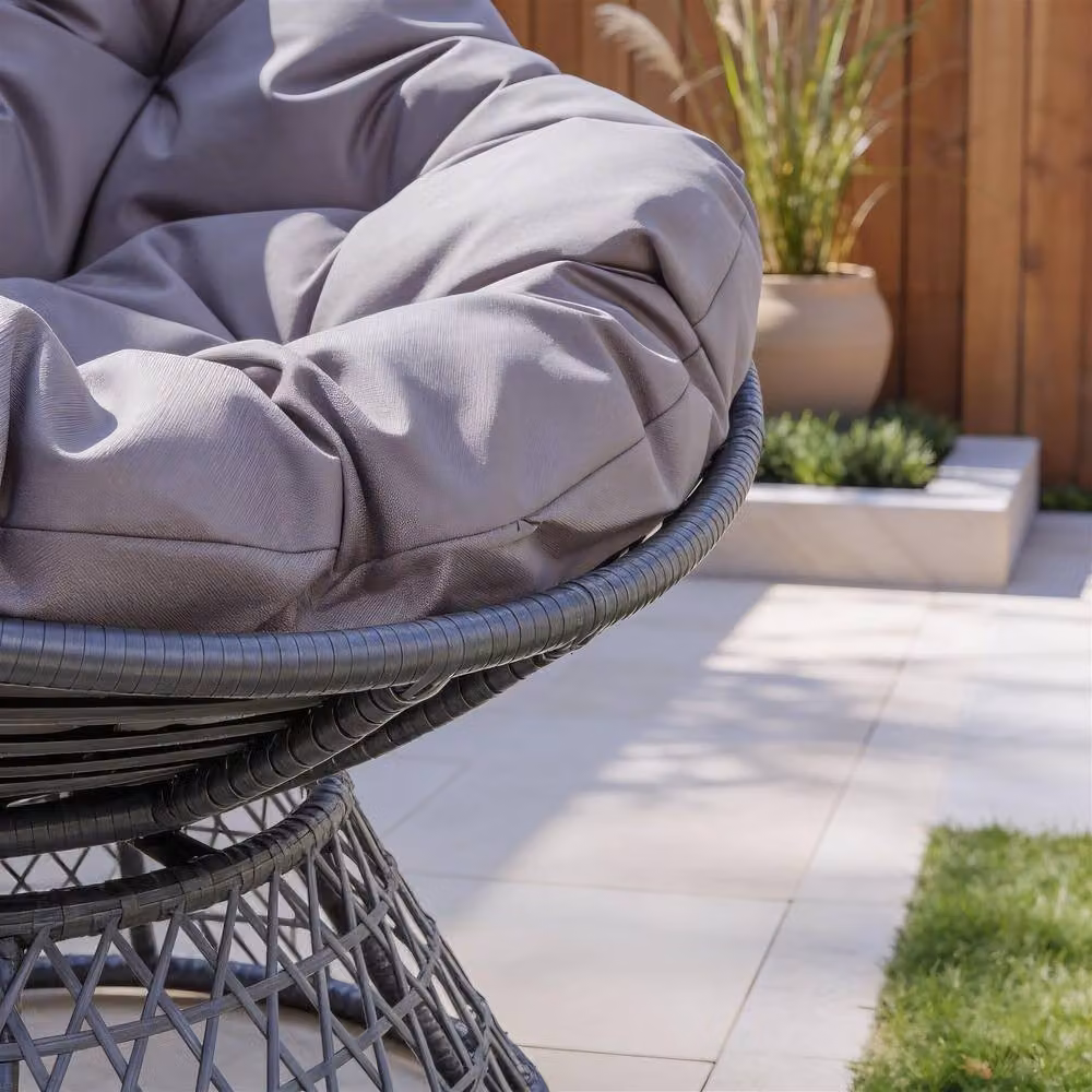 Home Source Rattan Egg Chair with Waterproof Cushion in Dark Grey – 2