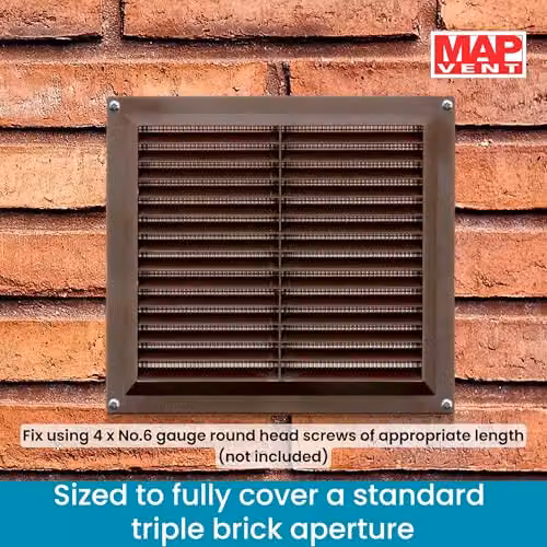 Map Brown Plastic Louvre Air Vent Grille with Flyscreen for 9 x 9 inch Openings – 4