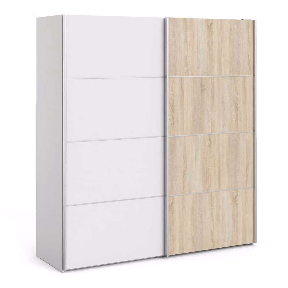 Wyld Haus Bordeaux White Natural Oak Double Sliding Door Wardrobe with Internal Shelves and Hanging Rod H 180 cm x W 180 cm x D 60 cm – 2