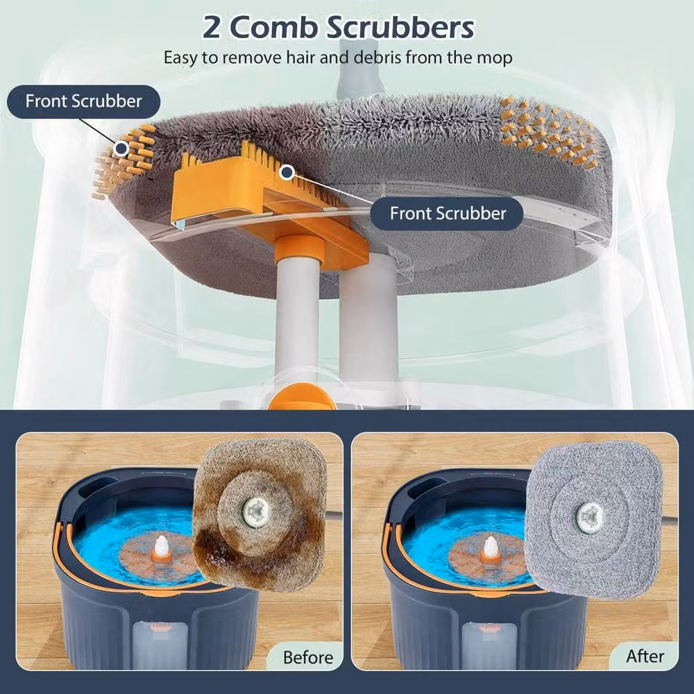 Costway Mop and Bucket Set with Wringer and 8 Microfibre Pads in Blue – 5