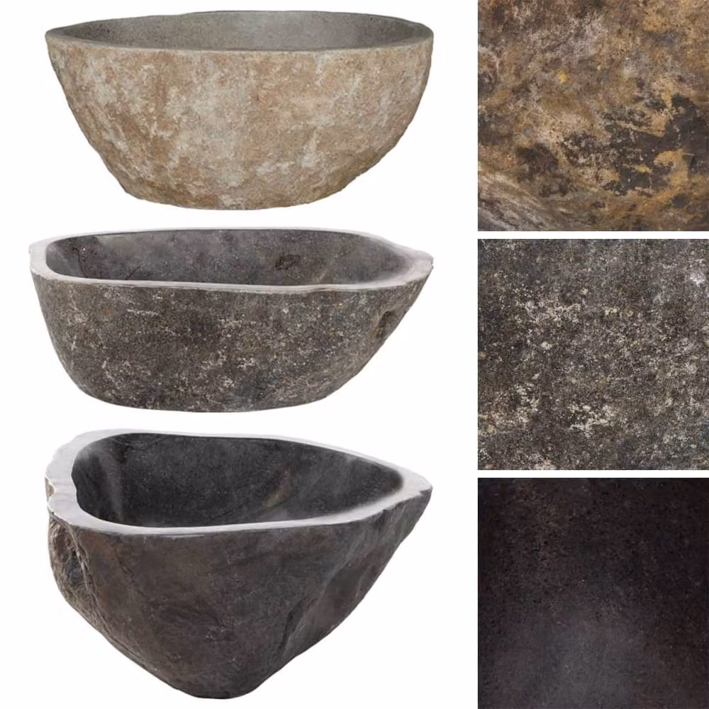 Berkfield Home River Stone Oval Basin in Black, W: 37-46 cm, D: 29-36 cm – 2