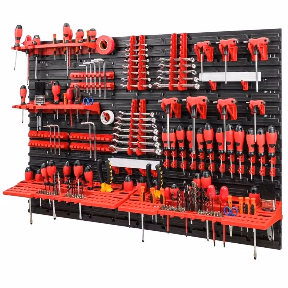 FLAVORA Wall Mounted Peg Board Set for Garage or Workshop in Red – 2
