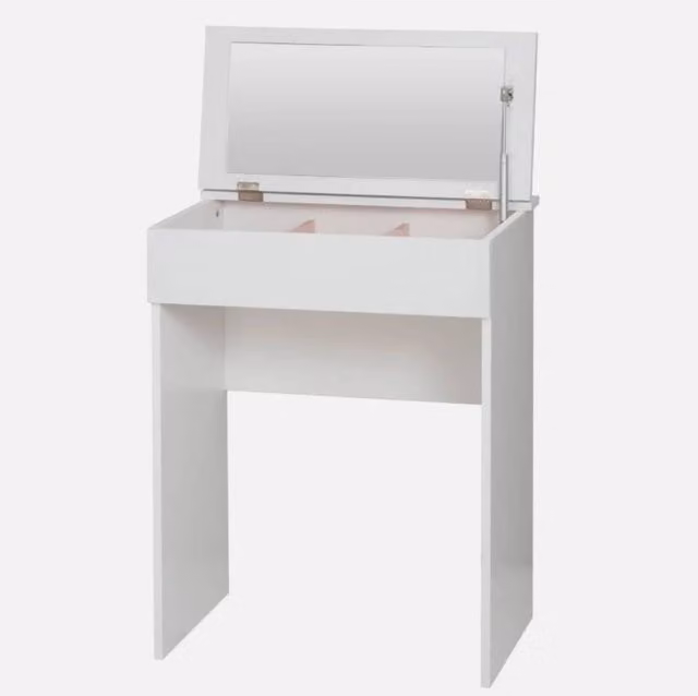 EONLION Diana Small White Glossy Dressing Table with Mirror and Storage Drawers