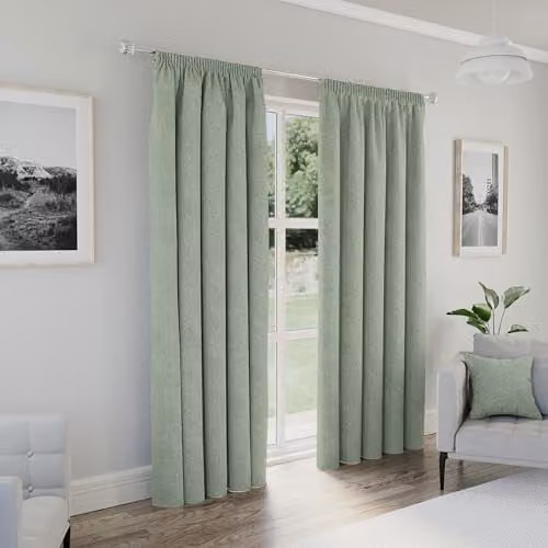Enhanced Living Green Blackout Thermal Insulating Pencil Pleat Curtains, Width: 117 cm, Drop: 229 cm – 1