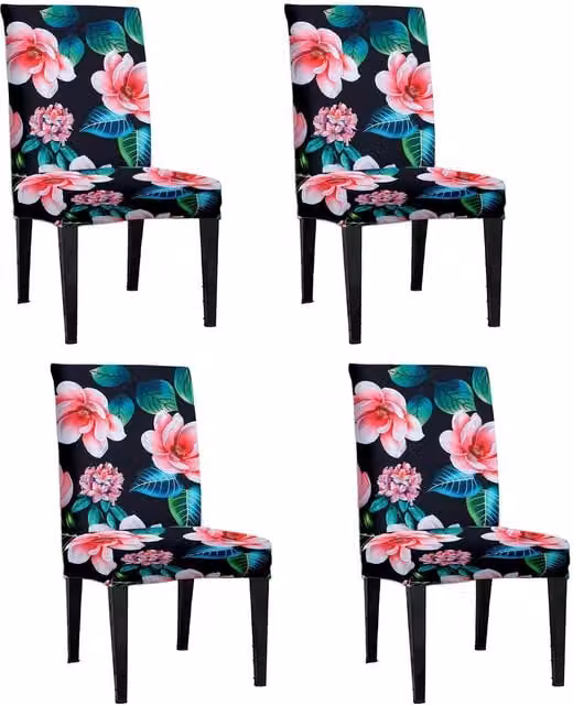 Roseley Floral Pattern 21 Dining Chair Stretch Covers, Set of 4, Pink and Multicolour Polyester
