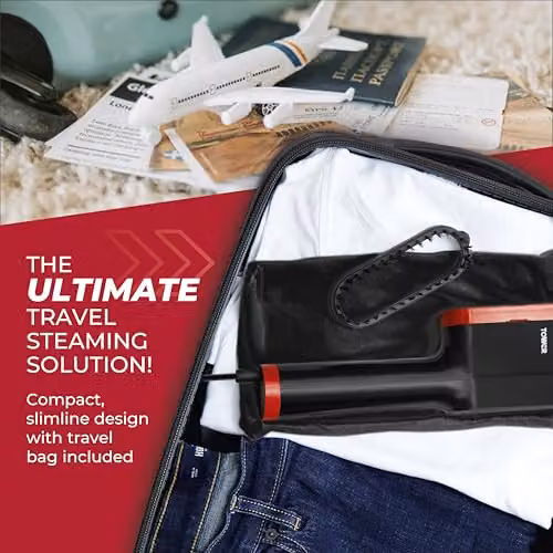 Tower Handheld Garment Steamer with Ceramic Soleplate and Brush Attachment, 1400W, Black and Red – 3