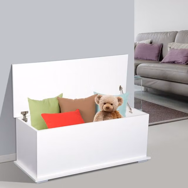 HOMCOM Modern White Wooden Storage Box Chest with Lid