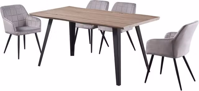 Life Interiors Camden Rocco LUX Modern Dining Set with Rectangular Table and 4 Grey Upholstered Chairs