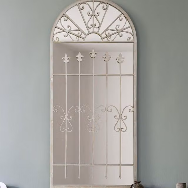 MirrorOutlet The Somerley Full Length Rustic Arched Gothic Wall Mirror in Stone, Beige and White