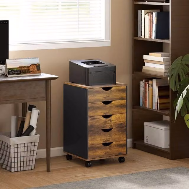 EONLION Brown 5-Drawer Filing Cabinet with Castors for Home Office – 1