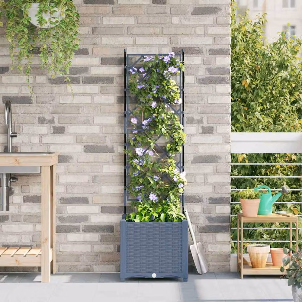 Berkfield Home Garden Planter with Trellis in Grey, W/D/H: 40 x 40 x 143 cm – 2