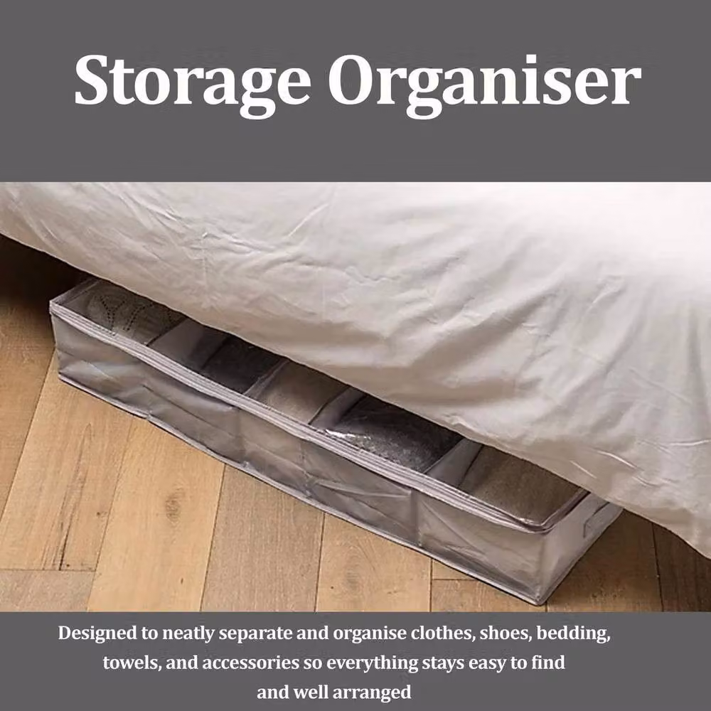 NESTLUNE Grey Underbed Fabric Storage Bag with 5 Compartments and Mesh Details – 3