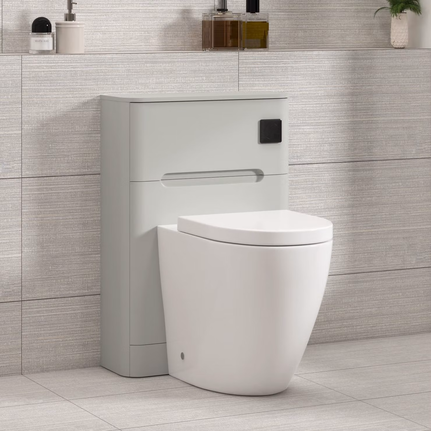 Royal Bathrooms Venice Dove Grey Wall Mounted WC Unit with Elva Rimless Short Projection Ceramic Toilet Pan, Seat and Cistern, Width: 55 cm