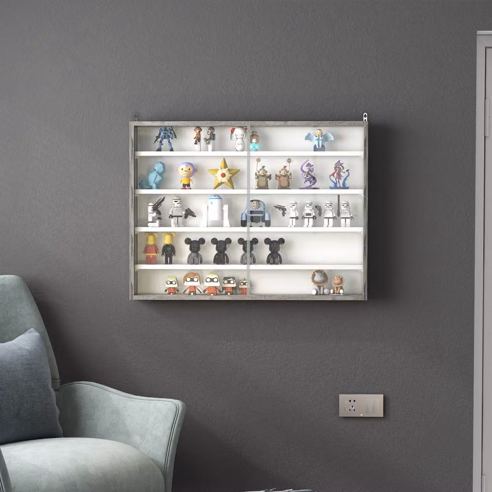 STILVORA Wall Mounted Modern Display Cabinet with Glass Doors and Adjustable Shelves in Matt Grey – 2