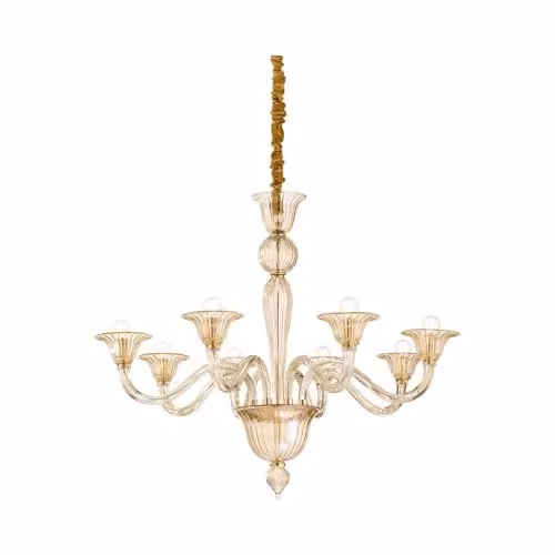 Ideal Lux Brigitta 8-Light Amber Glass Suspended Pendant Light with E14 Base