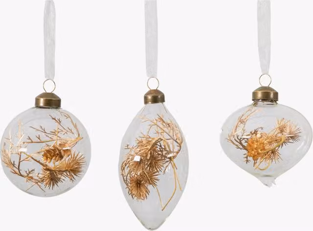 Perch & Parrow Set of 3 Modern Bronze Glass Flower Hanging Christmas Baubles