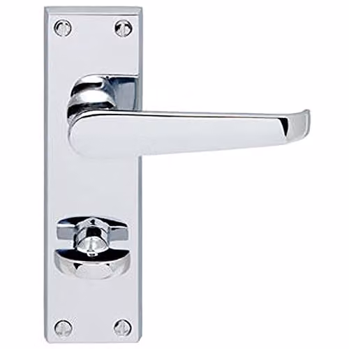 Loops Victorian Flat Lever Bathroom Backplate Handle in Polished Chrome, W: 150 mm, H: 42 mm