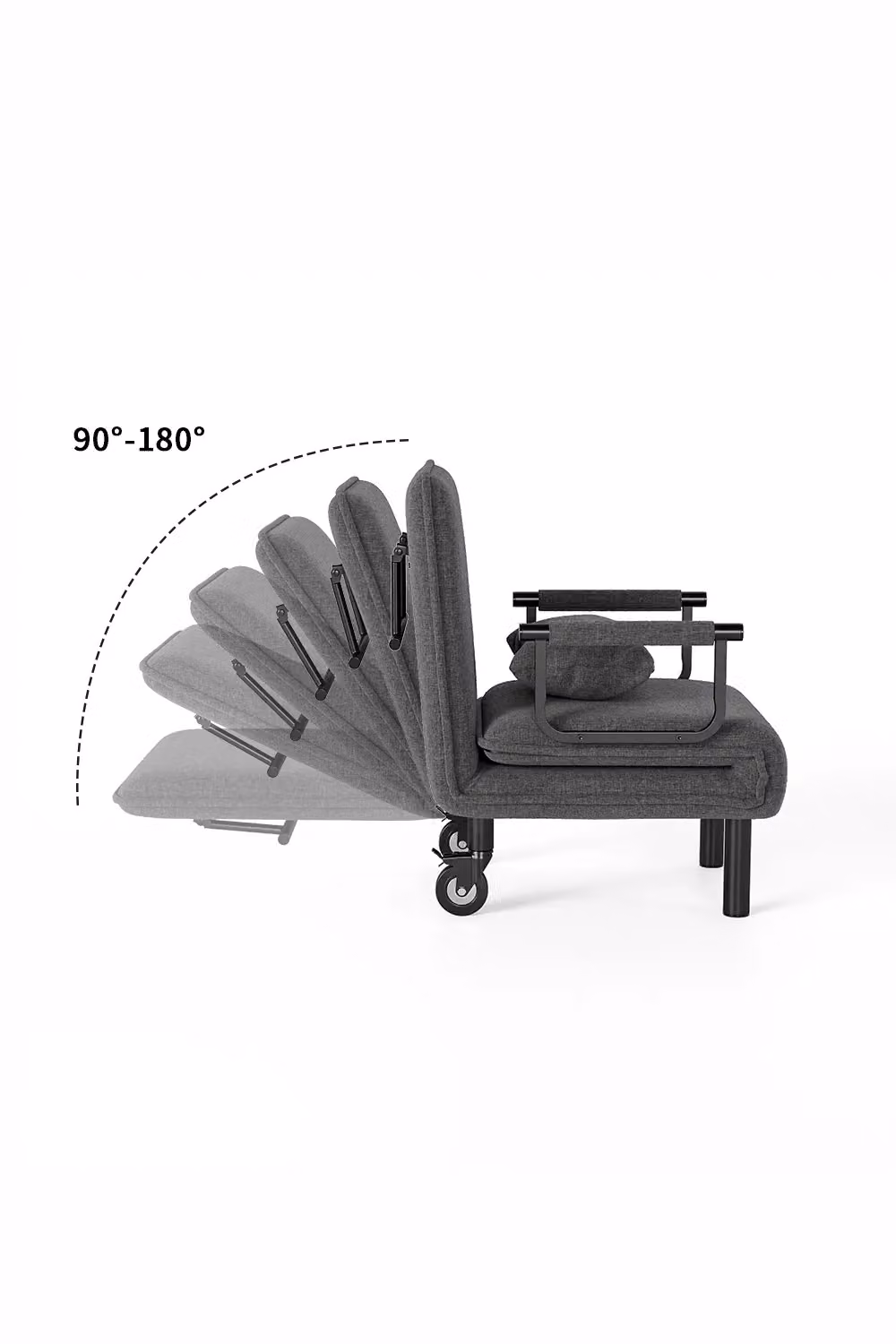 Living and Home 3-in-1 Modern Click-Clack Sofa Bed with Wheels in Grey Fabric – 2